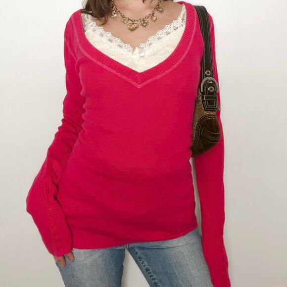 2k hot pink aeropostale vneck sweater - Picture 2 of 8